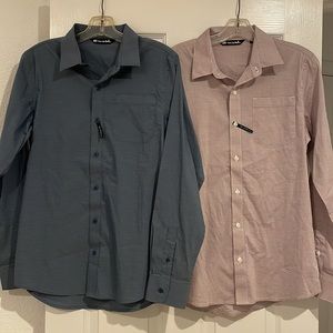 2 New Travis Mathew Blue & Eggplant Pinstripe Long Sleeve Button Down Small